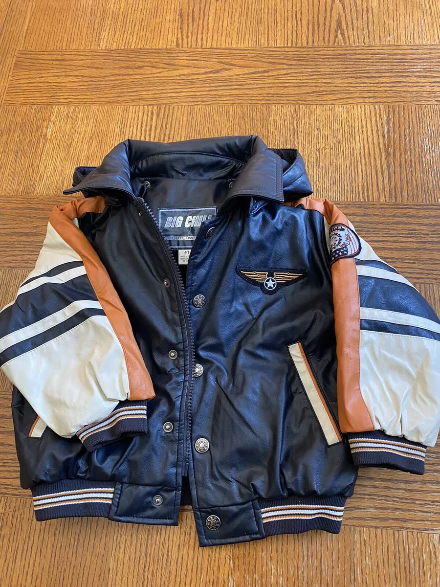 Boys Faux Leather Jacket Aviation design With Removable Hood Size