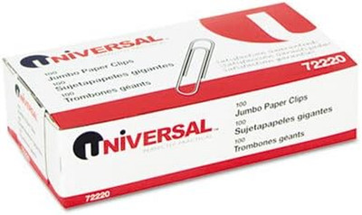 Universal : Smooth Paper Clips, Wire, Jumbo, Silver, 100/Box -:- Sold as 2 Packs