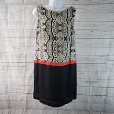 Ann Taylor LOFT Womens Dress Sz 10 Black Beige Snakeskin Print Linen Sleeveless