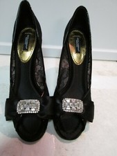Dolce & Gabbana Black Mess Evening Crystal Stiletto Peep Toe Shoes Size 37.5