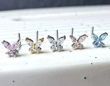 1pc CZ Gem Butterfly L-Bend 20g Nose Ring Stud Screw 316L Surgical Steel