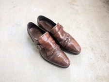 Prada Fringe Monk Straps Brown Men 9.5 Leather Buckle Brogues Dress Shoes Luxury