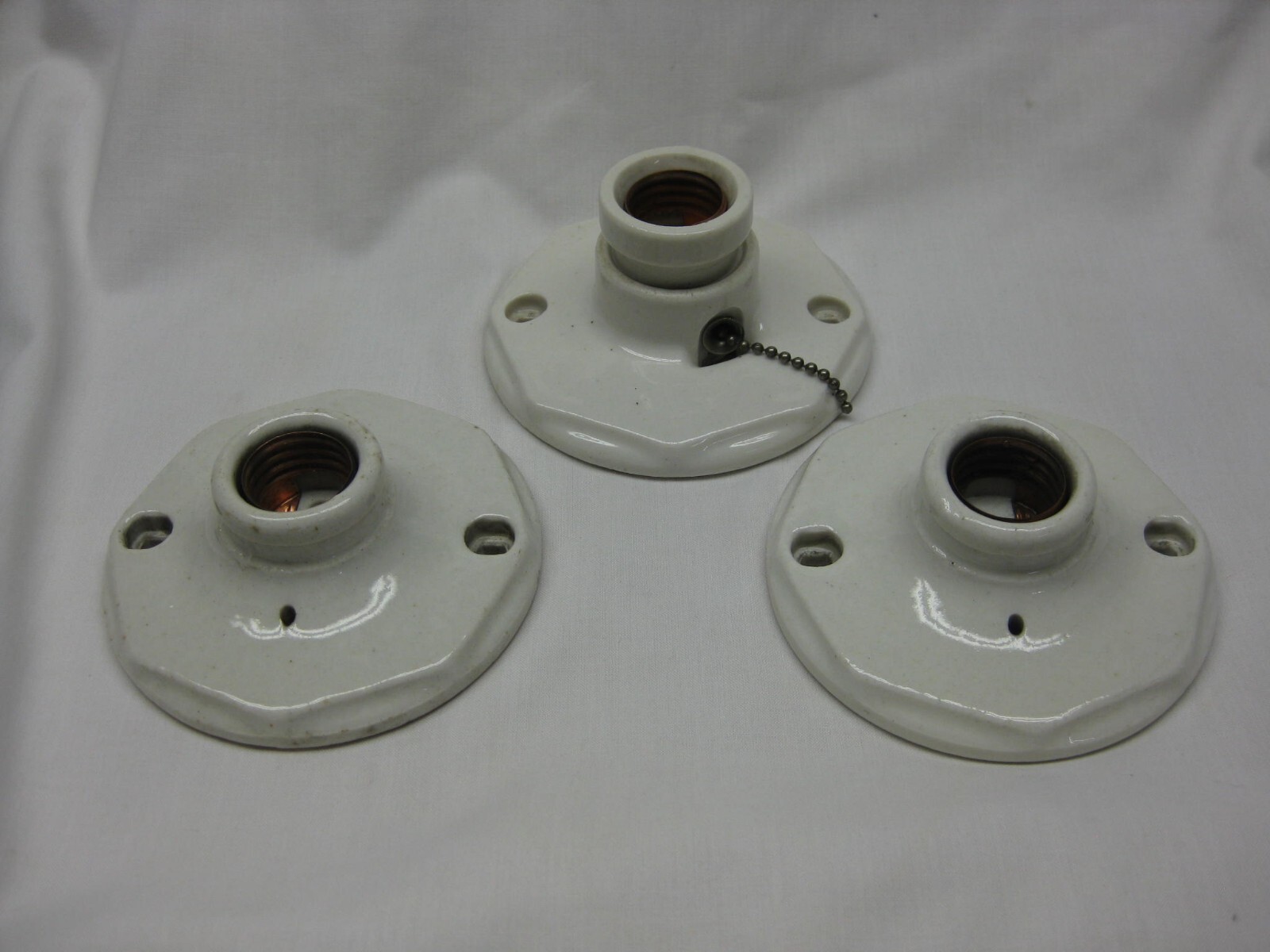 Vintage Art Deco Leviton Porcelain Pull Chain Light Socket Set of 3