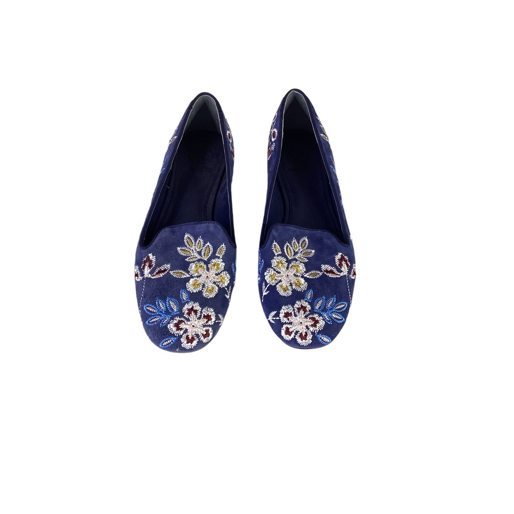 靴 TORY BURCH Studded Blue Suede Flat shoes Tory Burch Womens Ballet Flats Shoes Blue Suede Slip On