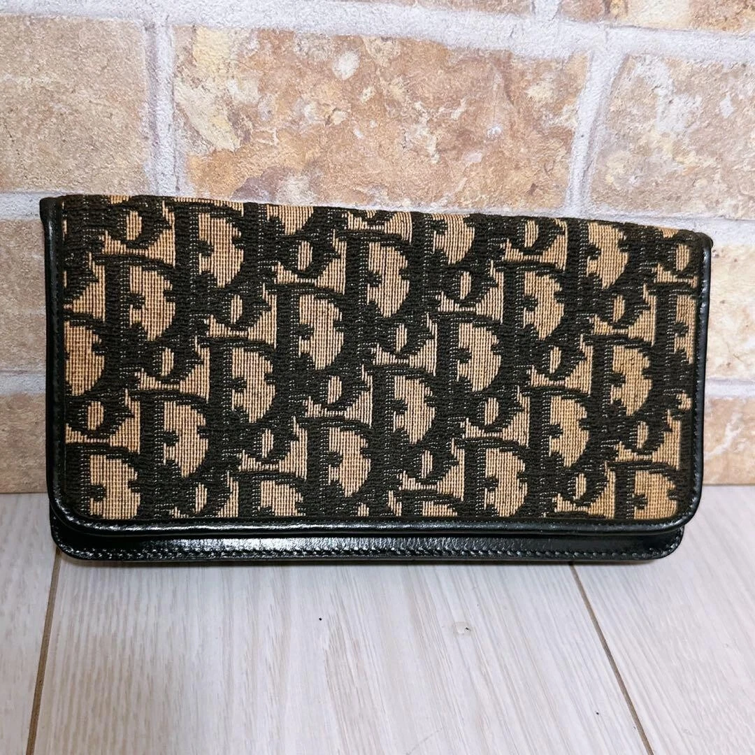 Portefeuille long Christian Dior trotteur toile cuir fabriqué en France E147