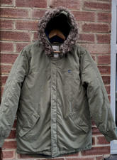 Timberland Women's Green Fur Hood Parka Military Quilted Coat Size S 14/162