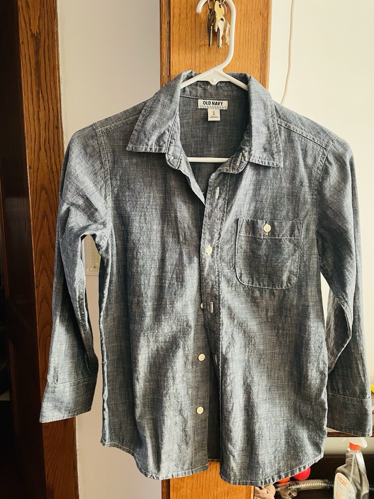 Denim Button Down Shirt Youth Boys Size M-image