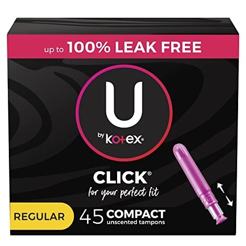 U by Kotex bis zu 100 % leckagefrei Klick kompakt duftenlos NORMALE Tampons 45ct - Bild 1 von 4