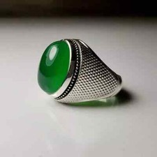Natural Green Yemeni Aqeeq Sterling Silver 925 Ring Aqeeq Ring Men Agate Ring