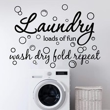 Laundry Room Vinyl Wall Decal Bubble Sticker Saying Loads of Black