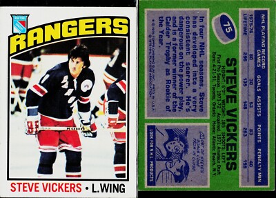1976-77 Topps Hockey Card #75 Steve Vickers New York Rangers 