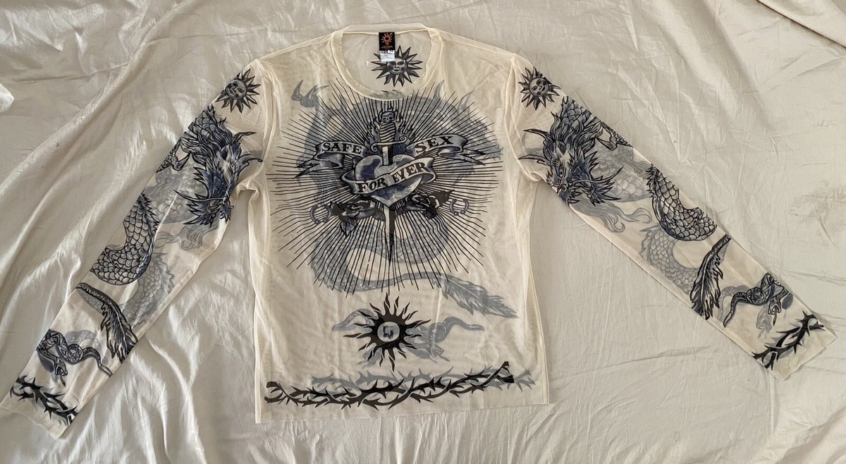 Jean Paul Gaultier Mesh Top Vintage 90s Maglia Trasparente Tattoo Tatuaggi