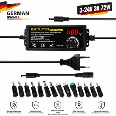 Einstellbar Universal Ladegerät Netzteil 72W 3-24V 3A AC/DC Adapter  DHL DE