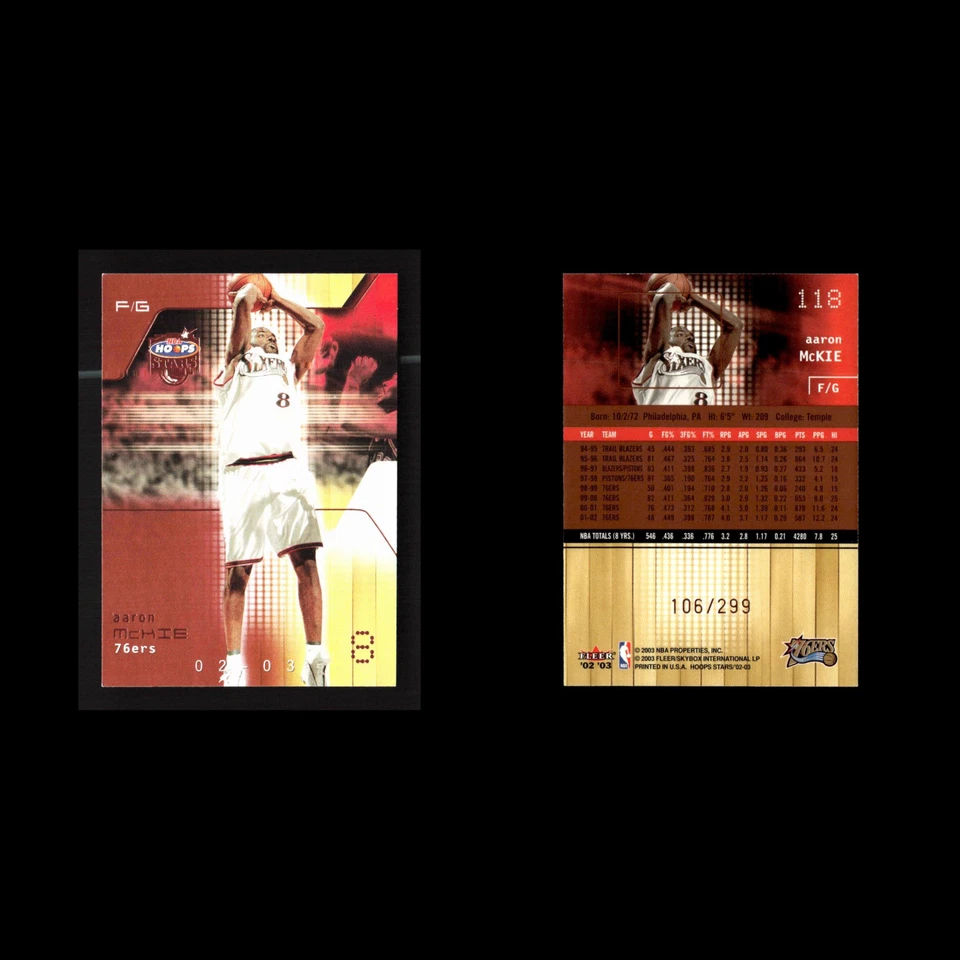 Aaron McKie /299 #118 2002-03 Hoops Stars Five-Star Philadelphia 76ers Card NBA - Image 3 of 4