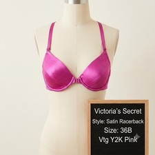 Vtg Victoria  s Secret Bra Second Skin Satin Lace Front Close Size 36B Y2K Pink