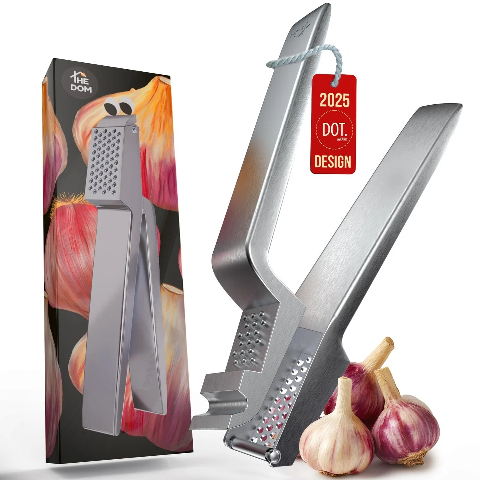 Stainless Steel Garlic Press - Rust Proof, Easy Clean, Detachable Handle, Fine M