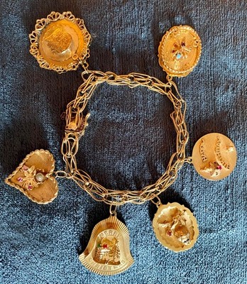 Vintage 14K Yellow Gold Chain Link Charm Bracelet   Family Estate   39.4g   7.5''