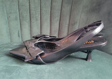Stuart Weitzman Black Leather Sofia 50 Slingback Pumps Kitten Heels Bow Womens 5