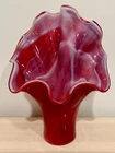 Vintage MURANO Handkerchief Vase Red/White Swirl Clam Shell Handblown Art Glass
