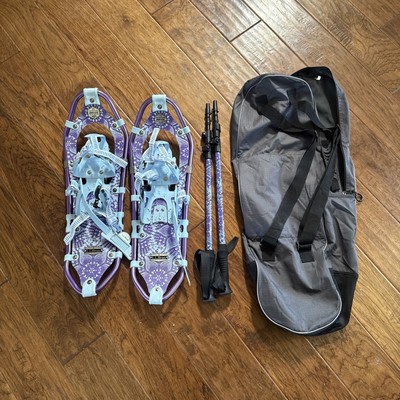 L.L. Bean Winter Walker Snow Shoes, Size 25 Purple - Poles And Carrying Bag