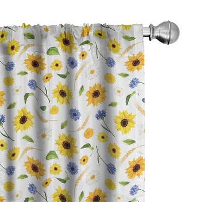 Yellow and White Curtains, Botanical Arrangement of Summer Flowers Wheat Dais...