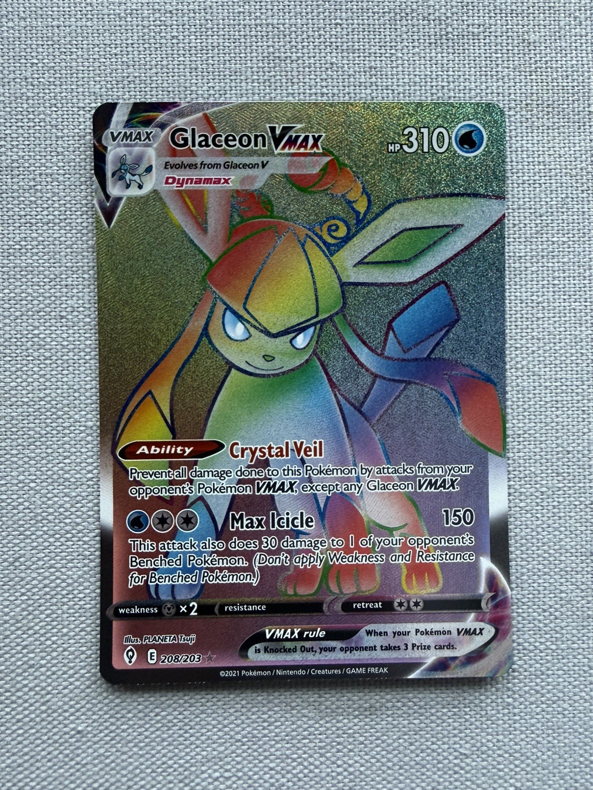 Glaceon VMAX 208/203 Rare Rainbow Evolving Skies Pokemon Near Mint Pokemon Card