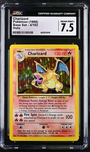 Charizard 1999 Base Set 4/102 Holo Pokemon Card CGC 7.5 Near Mint+