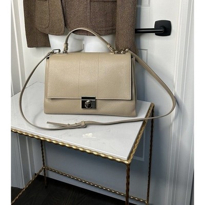 Versace Collection Top Handle Grainy Calf Leather Taupe Beige  Bag