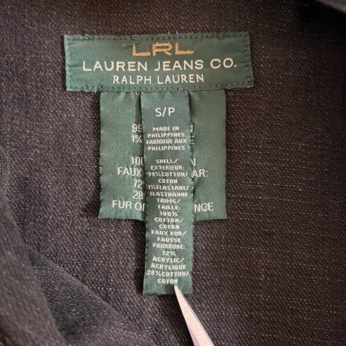 Lauren Ralph Lauren Black Shimmer Denim Faux Fur Collar Jacket Womens Sz Small - Bild 5 von 15