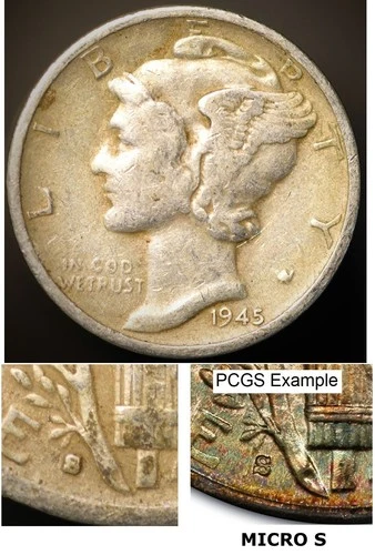 1945-S 10C Mercury Dime 90% Silver MICRO "S" variety XF TONED! (#8190)