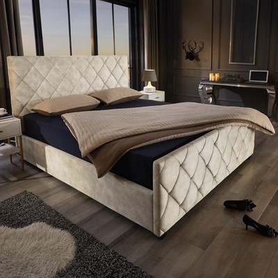 Boxbett ELYSIUM - 180x200cm - champagner beige - Samt - Doppelbett mit Stauraum