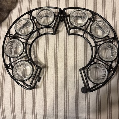 Wrought Iron Round Candle Holder Holds 8 Opens Up To A Half Circle
