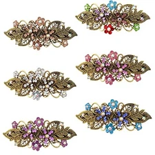 TCOTBE Hair Clips, 6 Pcs Vintage Flower Metal French Barrettes with Crystal 