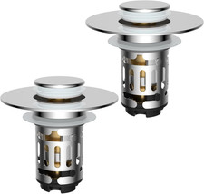 Hibbent 2 Pack 3 in 1 Bathroom Sink Drain Strainer, Universal Pop up Stopper Wit