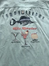 Tommy Bahama Shirt Men XXL Blue Button Up Mix Master Marlin Martini Silk