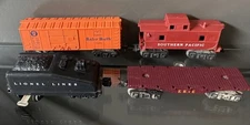 Marx Erie Flat Car &  So Pacific Caboose / Lionel Tender Car & Baby Ruth Box Car