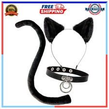 Black Cat Ears Headband Tail and Choker Costume Accessory Set for Women and T...