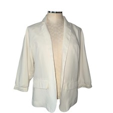 Chico  s Women's Open Front Blazer Jacket Cream 3/4 Sleeve Lightweight Size 0