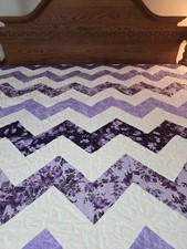 Queen Size Chevron Quilt. 92 X92. White and Shades of Purples. Handmade New.