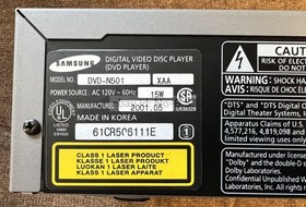 Samsung NUON DVD-N501 Player - Inoperable/Parts Only - Remote/no Joystick *NR*