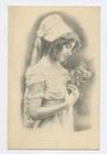 1912 Oshkosh WI cancel to Mrs. Zinth RIPON. Young woman with flowers.  ART  PC — photo 1