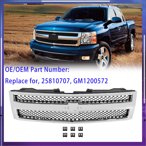 For Chevrolet Silverado 1500 2007-2013 Front Bumper Grille w/Black Insert Trim