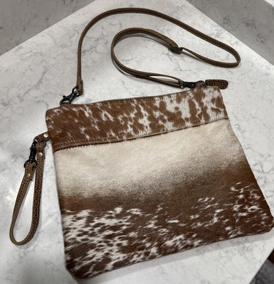 Myra White & Brown Hair on Shade Bag Purse Removable Shoulder And Wrist Strap
