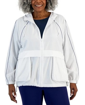 ID Ideology Plus Size Packable Zip-Front Hooded Jacket Womens Bright White New