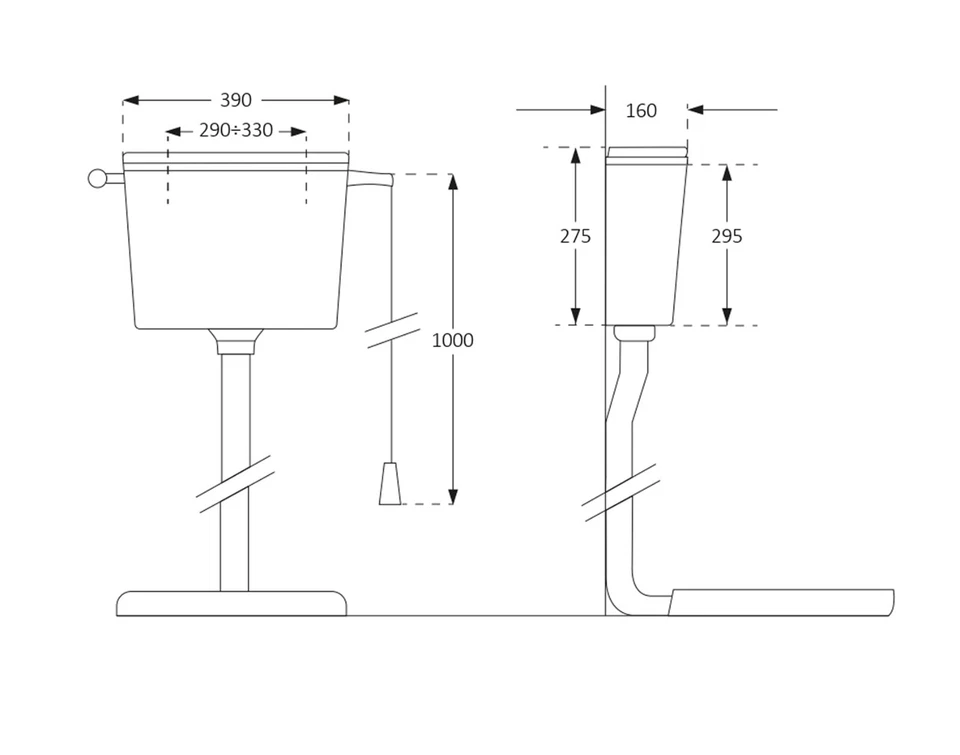cassetta di scarico wc esterna alta con tubo sciacquone bagno water catenella - Immagine 2 di 3