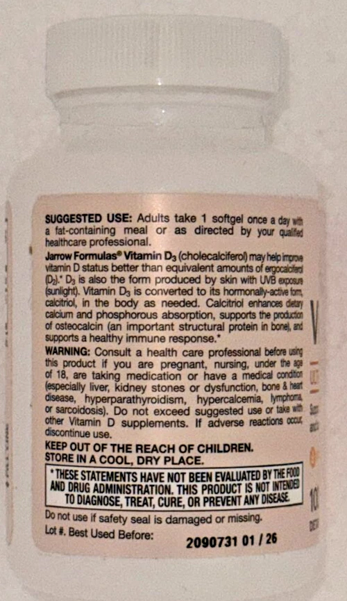 Jarrow FORMULAS Vitamin D3 2500 IU | Supports bone health | 100 SOFTGELS - Image 3 of 4