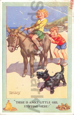 Schönes kleines Mädchen stoppt Thomas Henry Künstler Valentinstag Vintage Postkarte J02