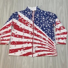 Vintage Stars Stripes Patriotic Full Zip Sweatshirt XL Red White Blue 90s Y2K