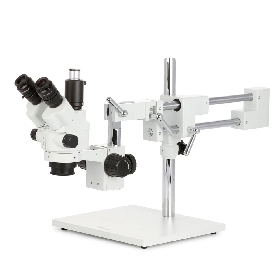 AmScope 7X-45X Simul-Focal Trinocular Stereo Zoom Microscope on 2-Arm Boom Stand