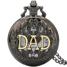 Steampunk Black Quartz Pocket Watch DAD Round Case Necklace Pendant Chain Gift